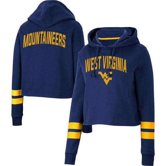 Womens Colosseum West Virginia Mountaineers Throwback Stripe Cropped Pullover Hoodie Blue Product Image