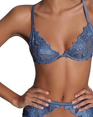 fleur du mal Lily Embroidery Plunge Demi Bra Green. Size 32D (also in 36B, 36C). Product Image