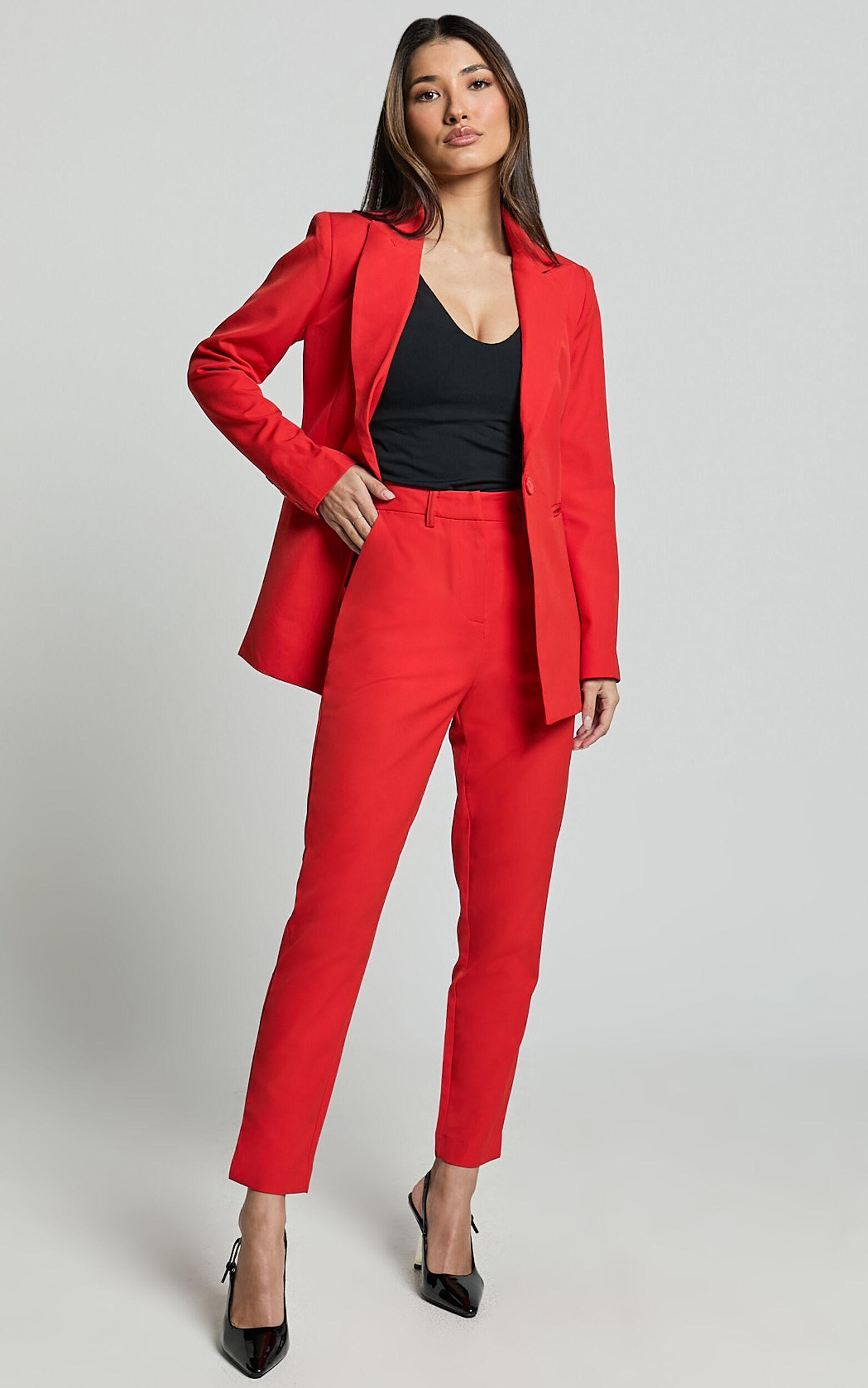 Hermie Pants - High Waisted Cropped Tailored Pants in Red Product Image