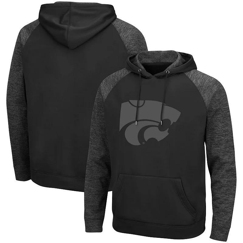 Mens Colosseum Black Iowa Hawkeyes Blackout 3.0 Tonal Raglan Pullover Hoodie Product Image