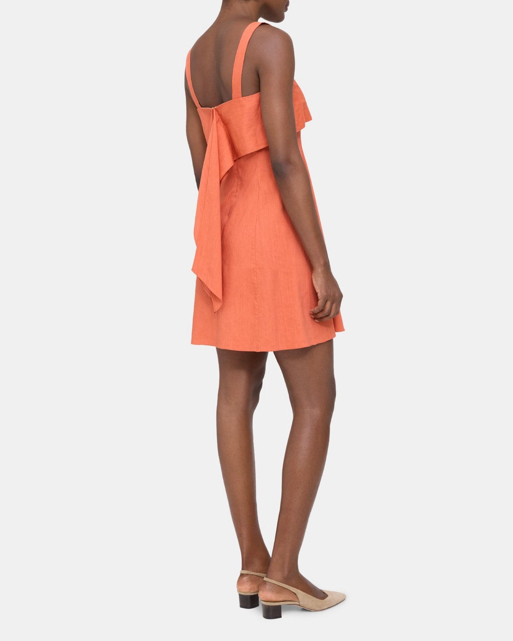 Draped Back Dress in Linen-Blend Product Image