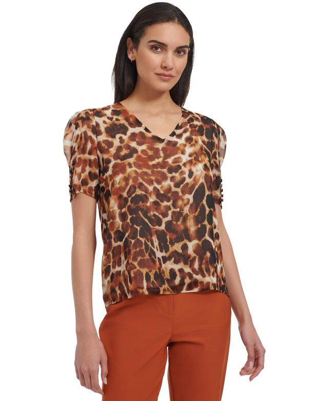 Calvin Klein Womens Animal-Print Short-Sleeve Top Product Image