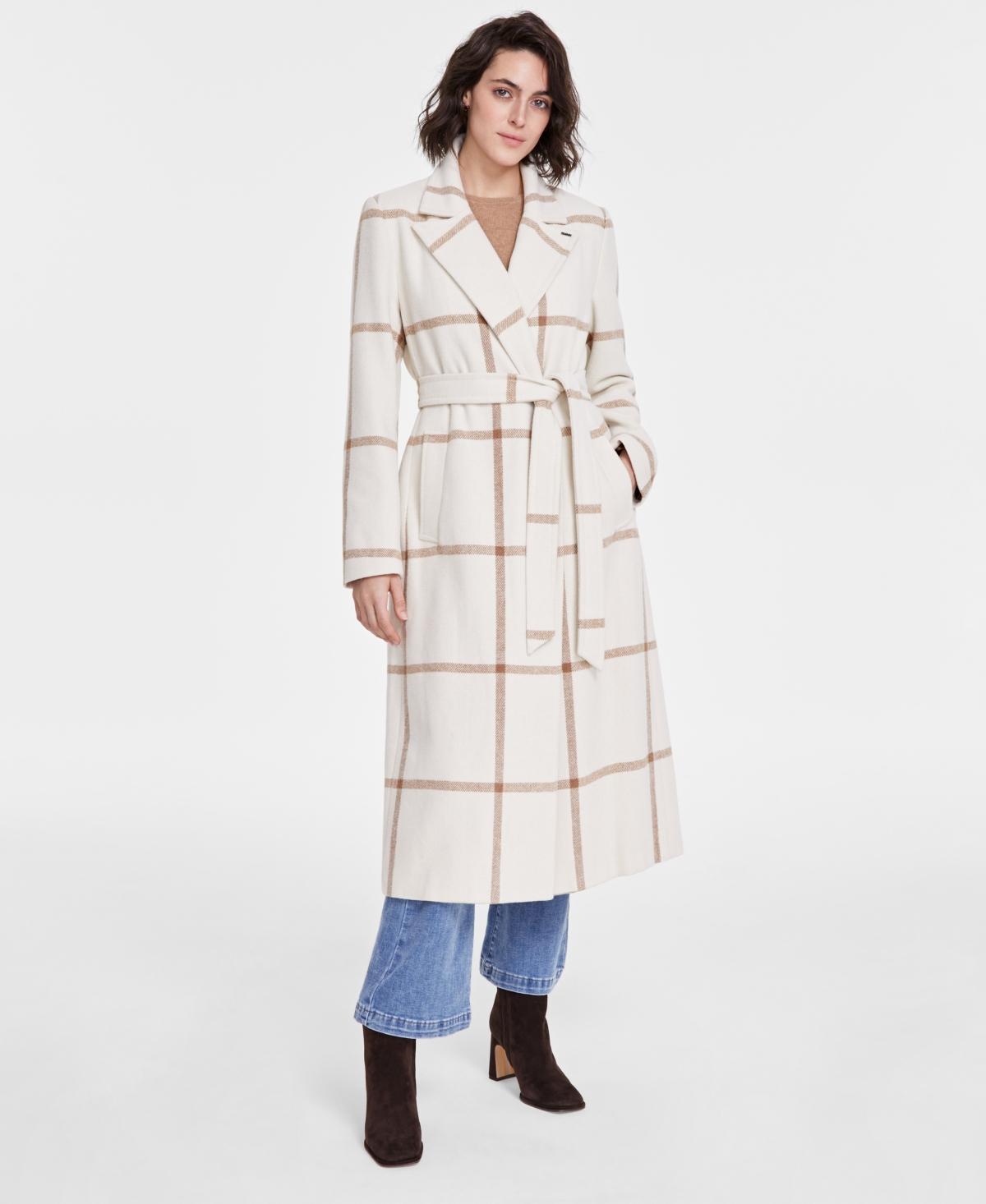 Dkny Womens Notched-Collar Double-Breasted Wrap Coat Product Image