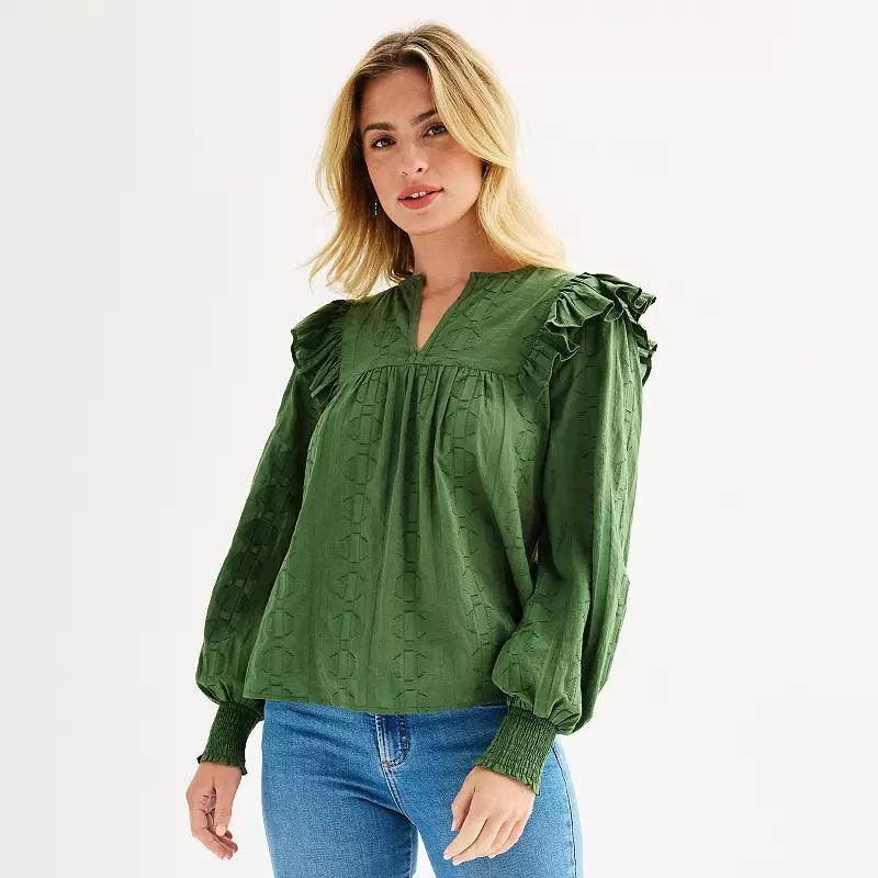 Womens Farmers Market Ruffle Shoulder Blouse Product Image