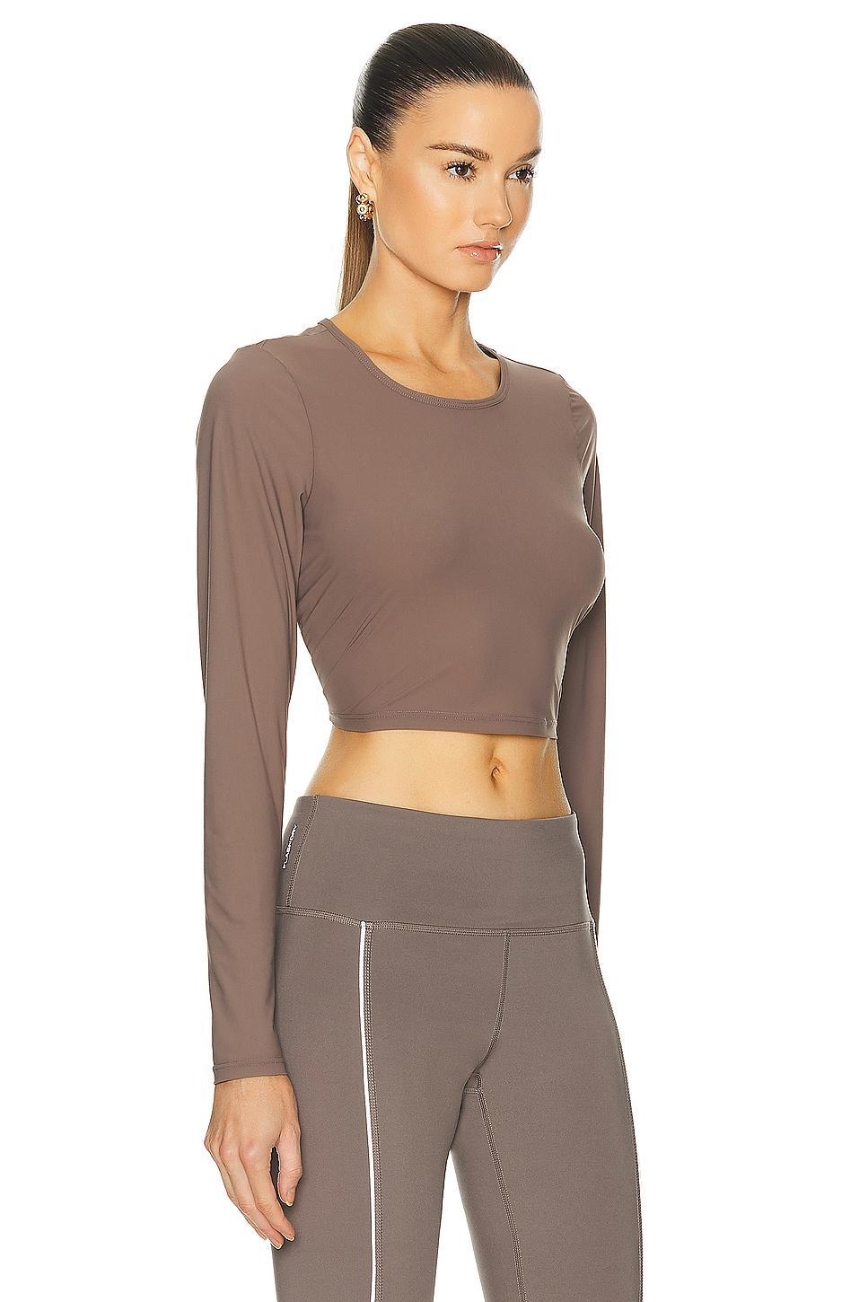 Beyond Yoga Power Beyond Lite Cardio Cropped Pullover Top Taupe. (also in XS). Product Image