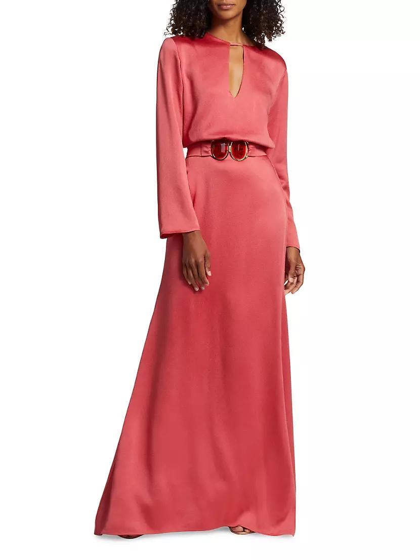 Ravenna Crystal-Embellished Belted Satin Maxi-Dress Product Image