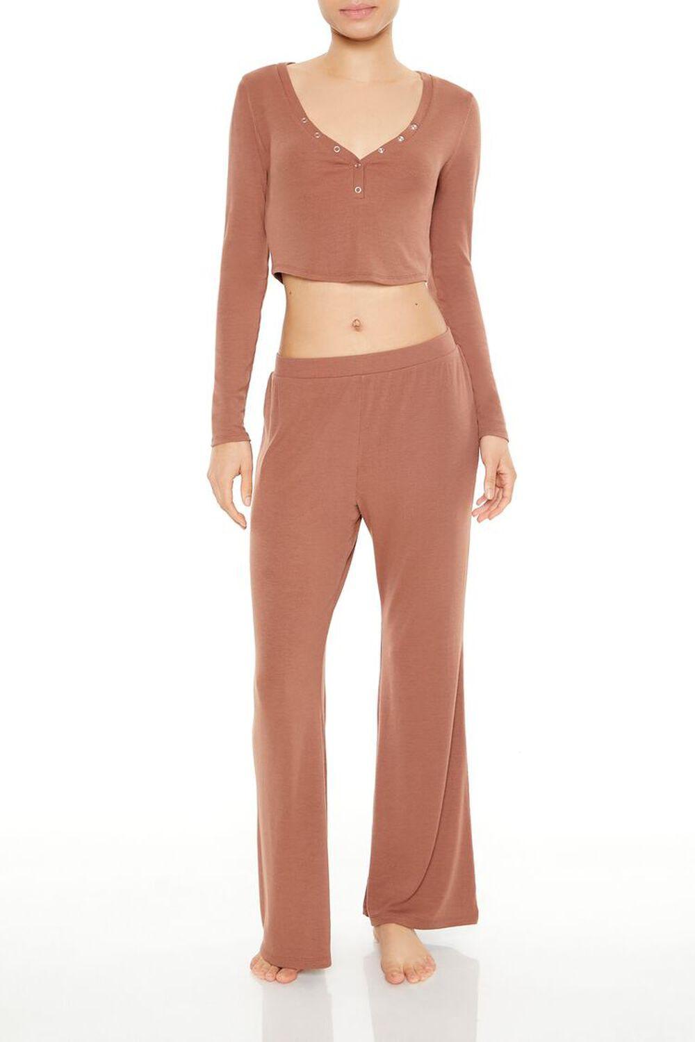 Ribbed Henley Pajama Crop Top | Forever 21 Product Image