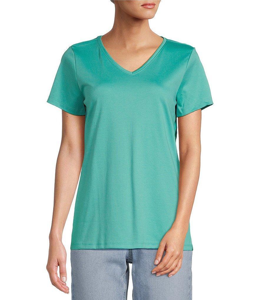 L.L.Bean Pima Cotton V-Neck Short Sleeve Tee Shirt Product Image