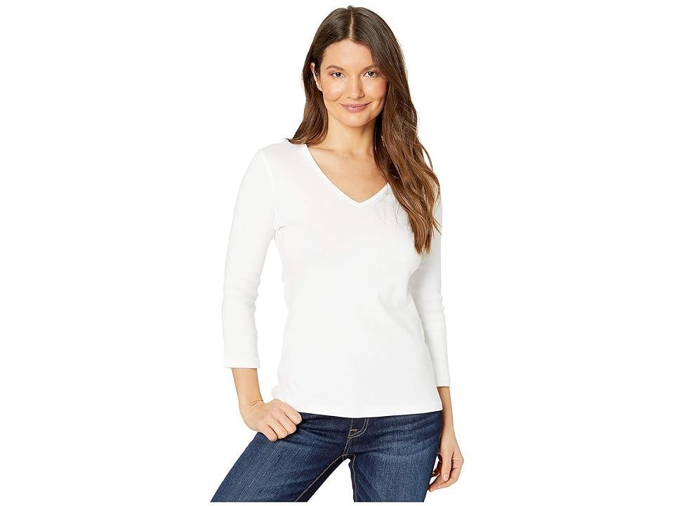 Lilla P 1x1 Rib 3/4 Sleeve V-Neck Top Women's Clothing Product Image