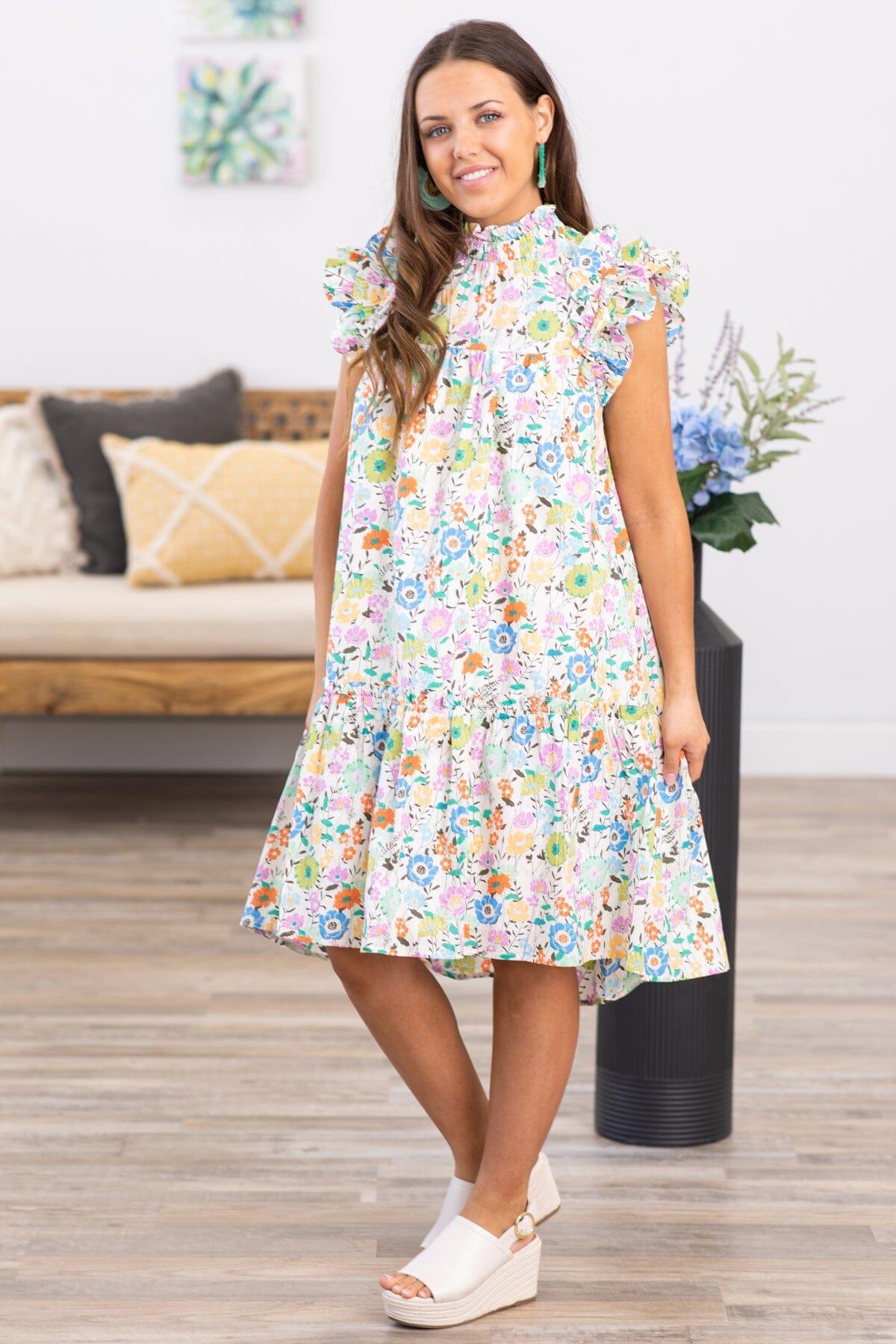 Ivory Multicolor Floral Print Dress Product Image