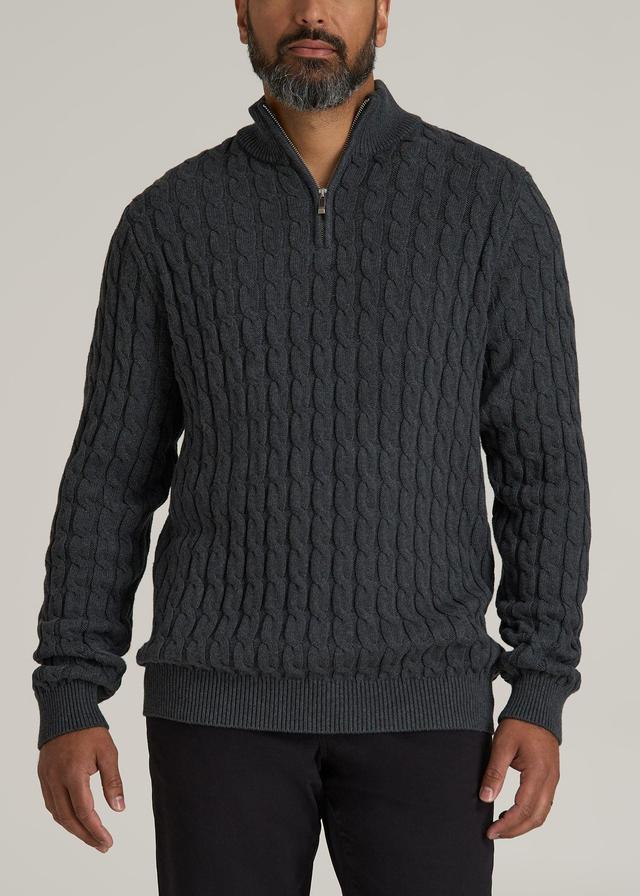 Cable Knit Half Zip Sweater for Tall Men in Charcoal Mix Male Product Image