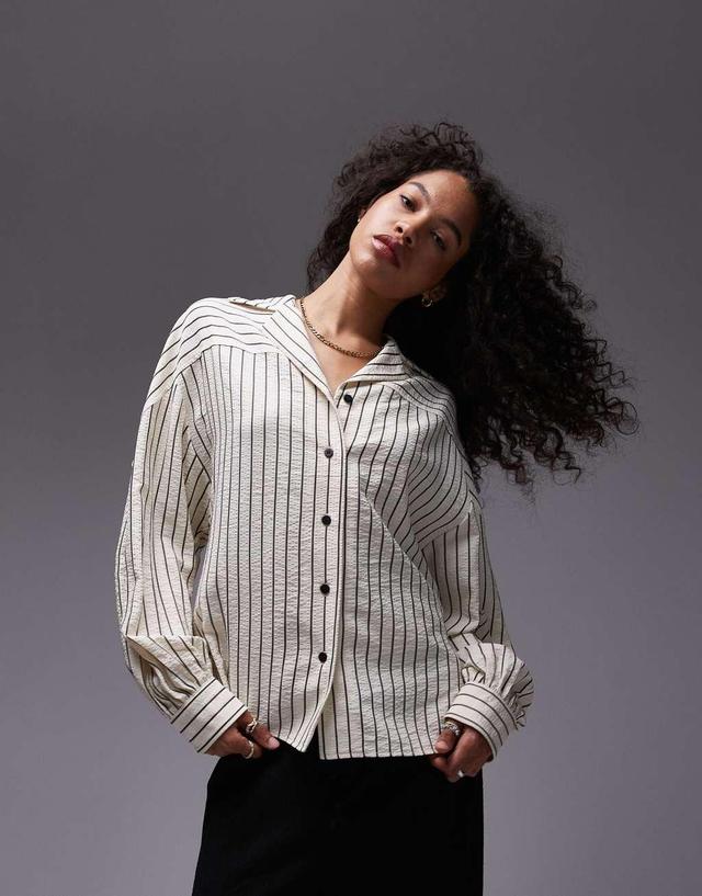 Topshop textured stripe seam detail shirt in monochrome Product Image