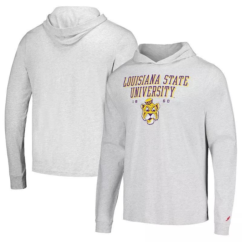 Mens League Collegiate Wear Ash LSU Tigers Team Stack Tumble Long Sleeve Hooded T-Shirt Product Image