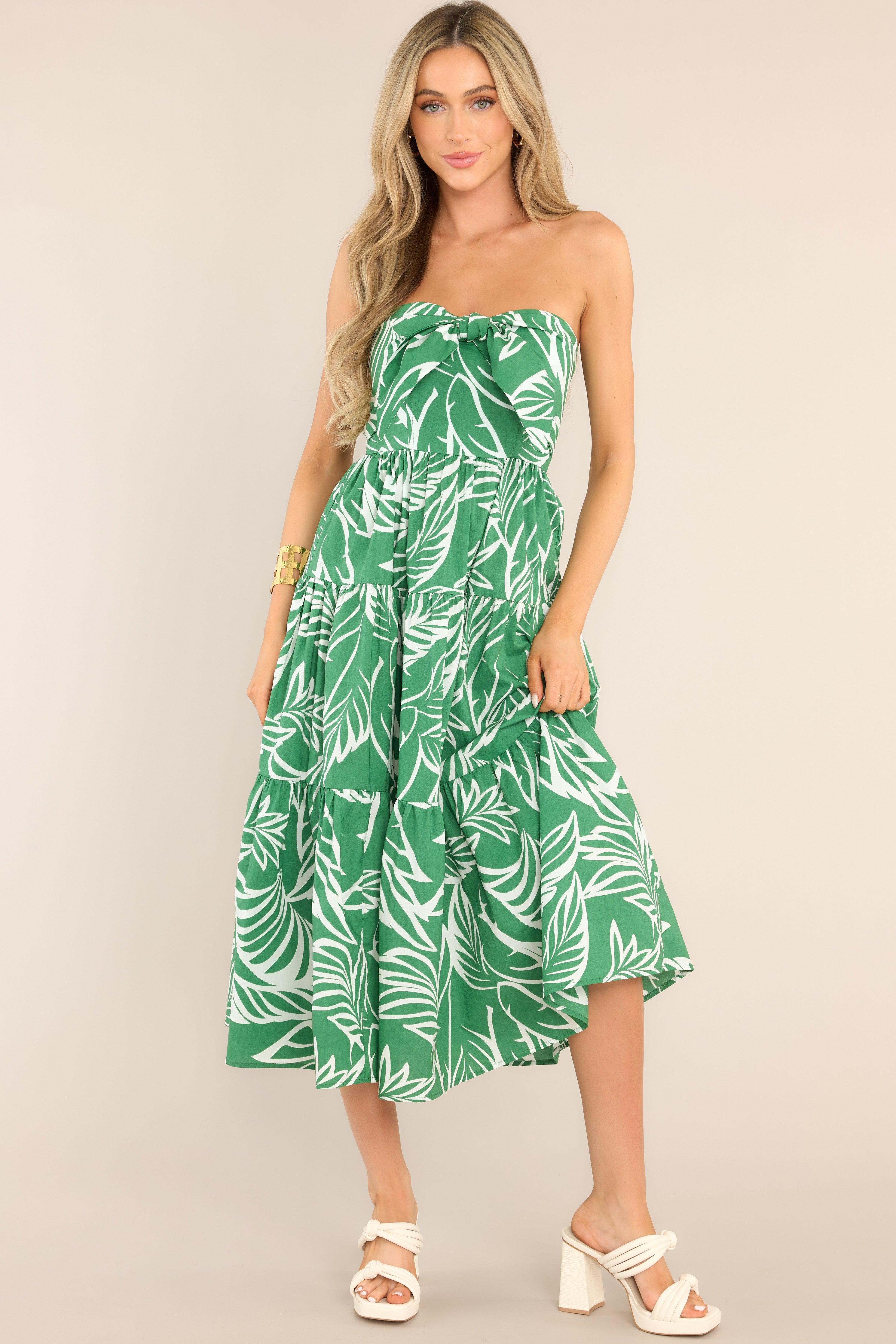 Beachfront Kelly Green Strapless Midi Dress Product Image