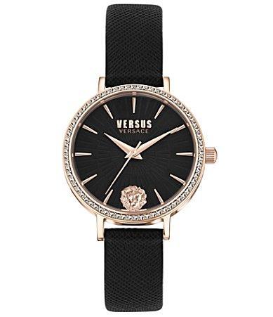 Versus Versace Womens Three-Hand Quartz Mar Vista Black Leather Strap 34mm Product Image