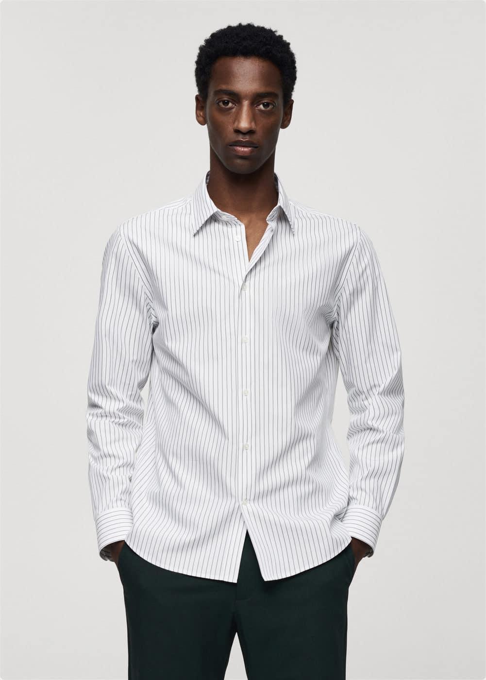 MANGO MAN - Coolmax striped shirt greenMen Product Image