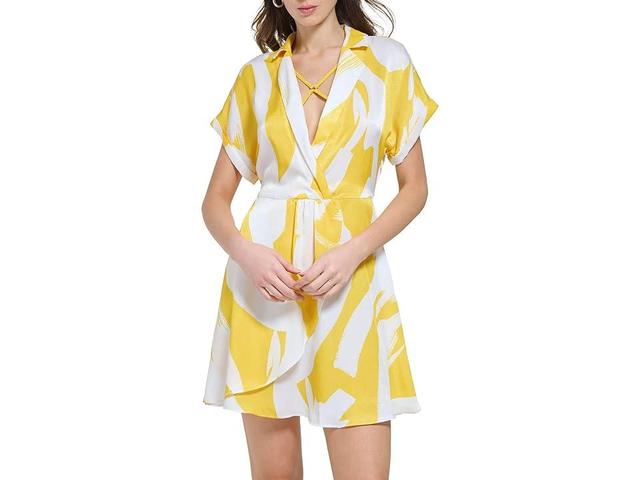 DKNY Short Sleeve Printed Collared Midi Dress (White/Pop Multi) Women's Clothing Product Image