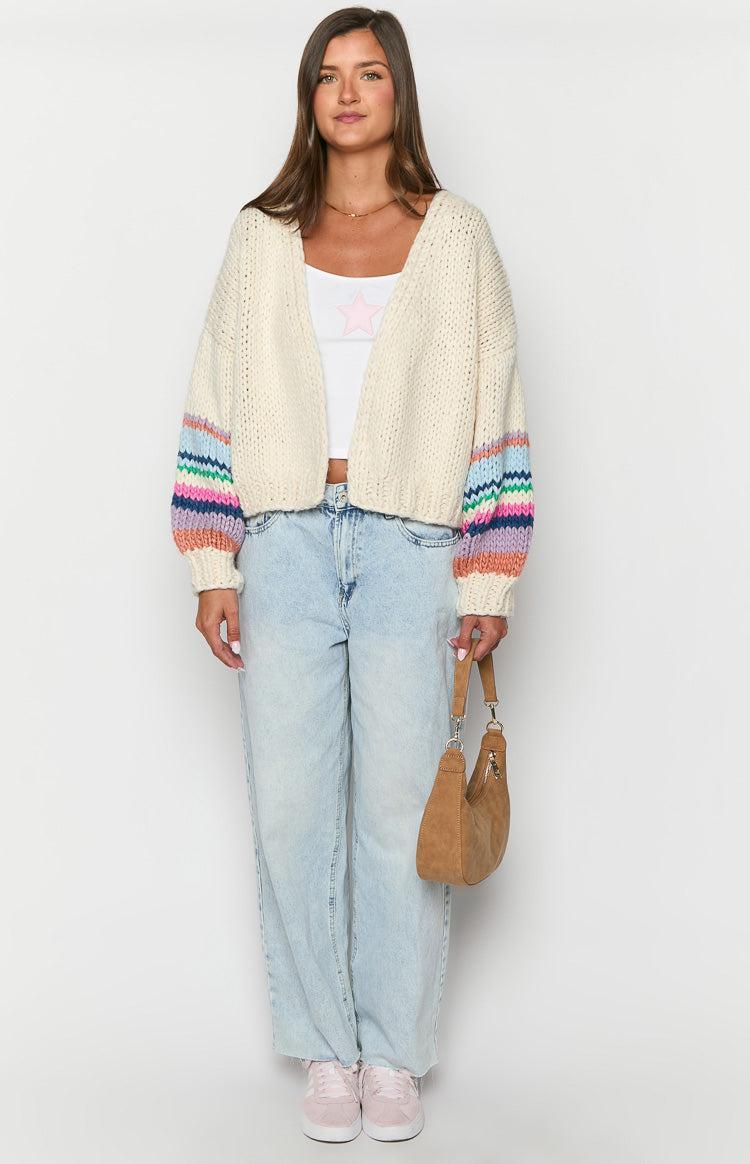 Bad Habits Cream Multi Knit Cardigan Product Image