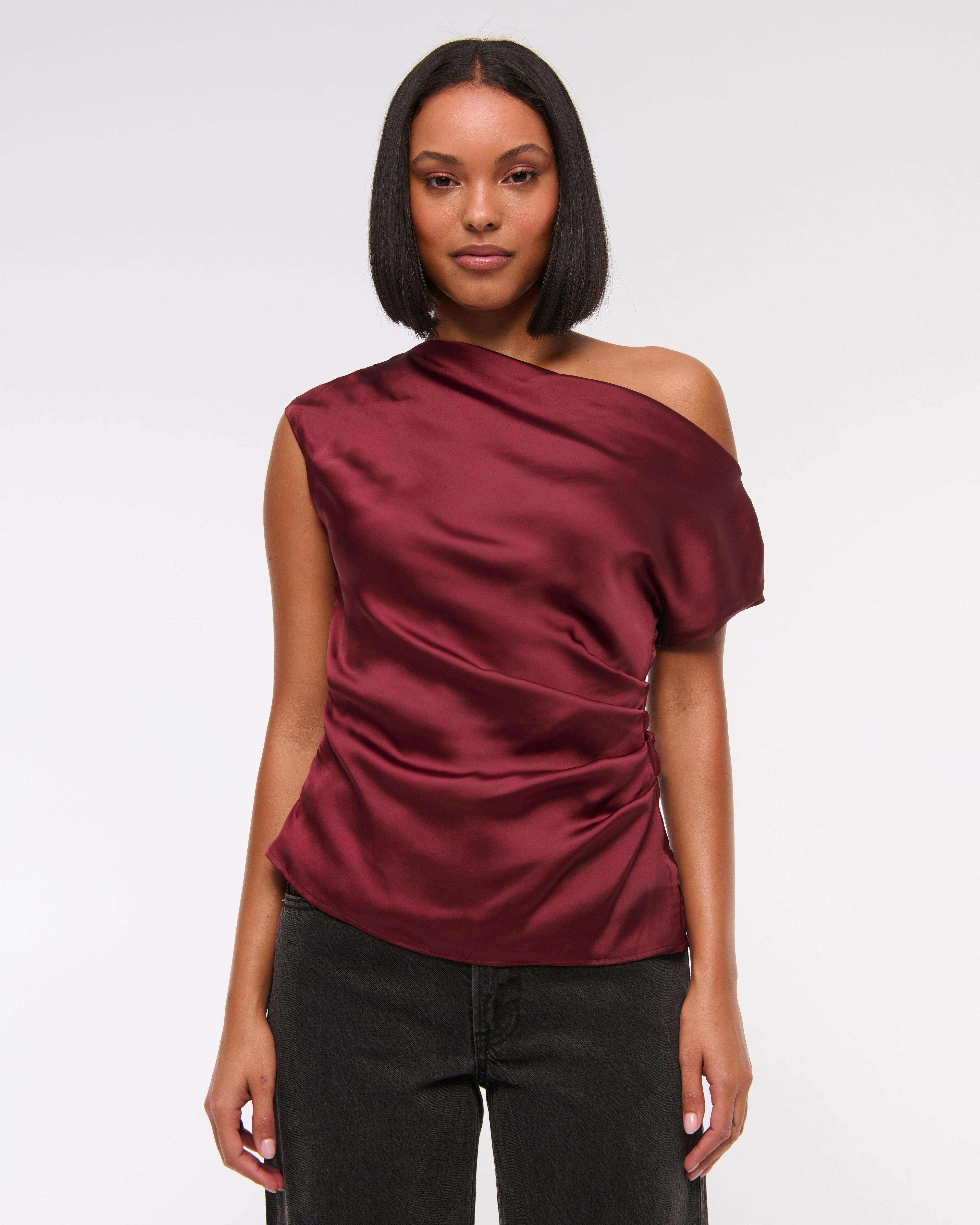 Asymmetrical Draped Satin Top Product Image