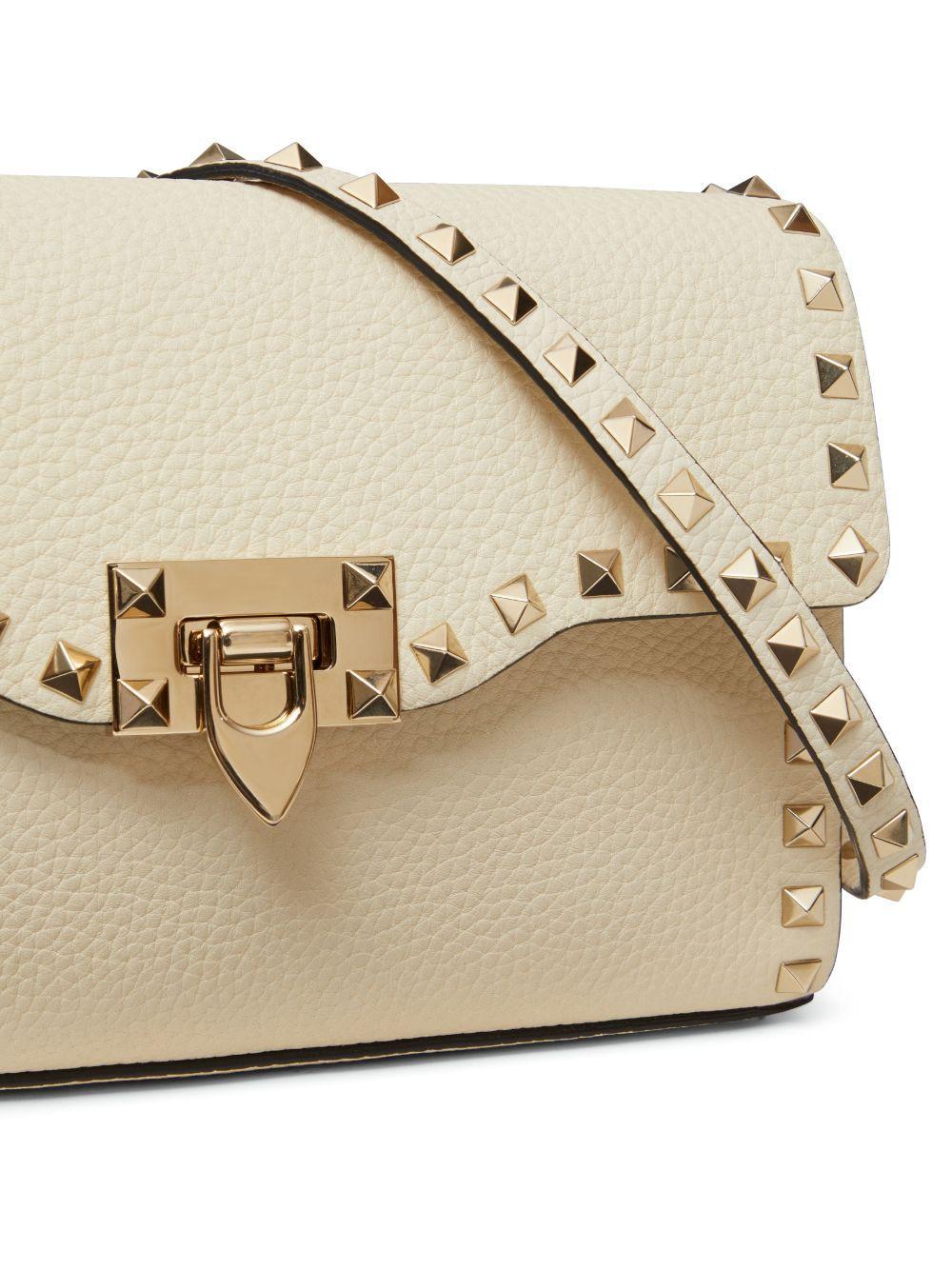 Rockstud Small Leather Shoulder Bag In Nude & Neutrals Product Image