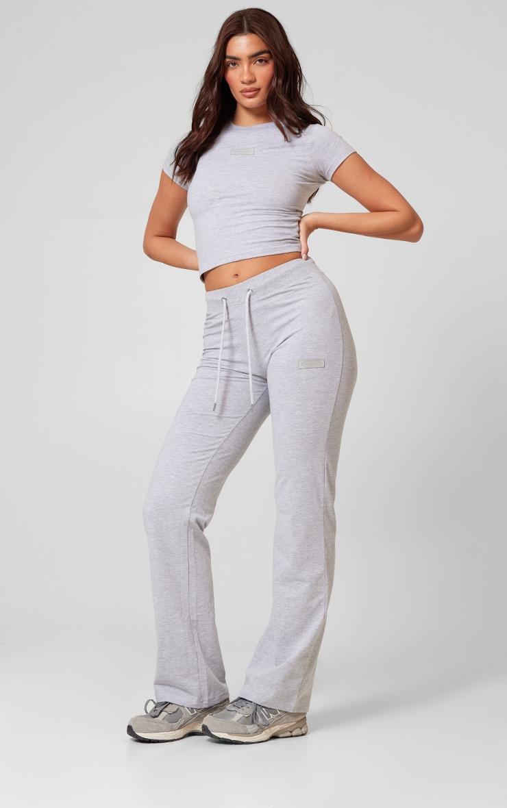 PRETTYLITTLETHING Grey Marl Badge Low Rise Straight Leg Pants product image