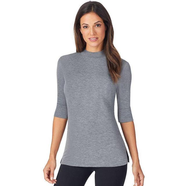 Womens Cuddl Duds Softwear with Stretch Elbow Sleeve Mockneck Top Grey Heather Product Image