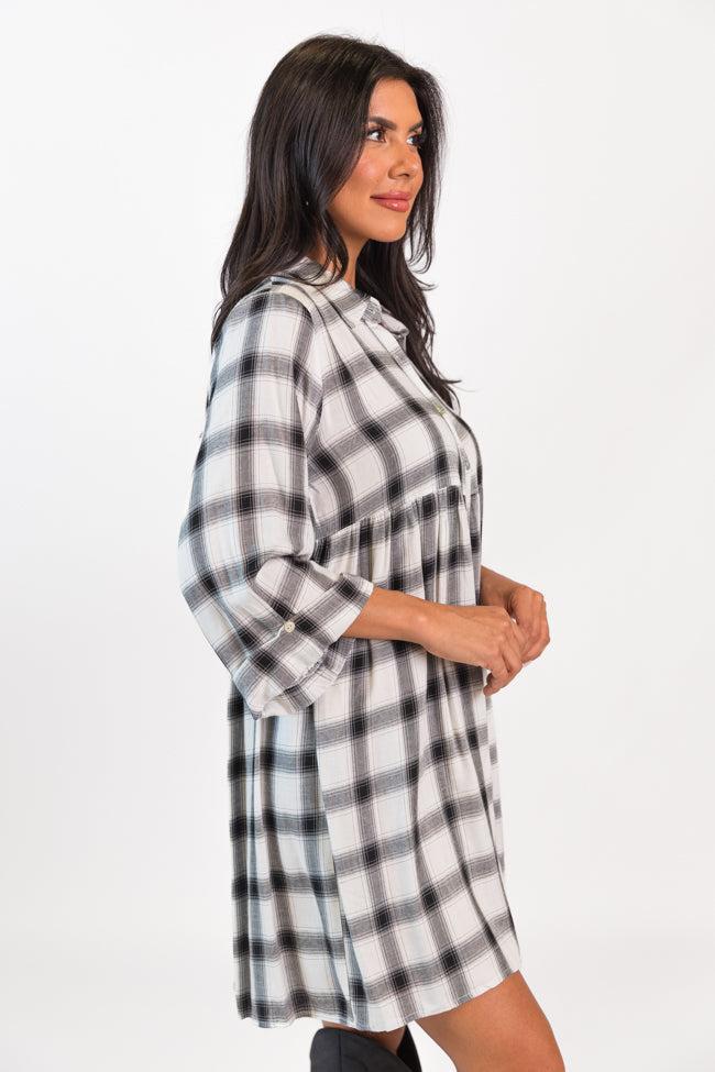 Let's Find Out Black And White Plaid Button Down Dress Product Image