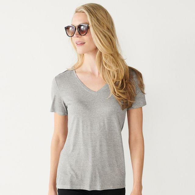 Petite Nine West Essential Short Sleeve V-Neck Tee, Womens Dark Ash Grey Product Image