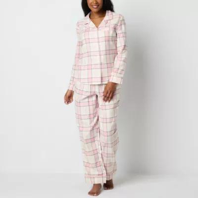 Liz Claiborne Womens Petite Flannel Long Sleeve 2-pc. Pant Pajama Set Product Image