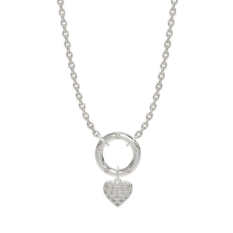 Sterling Silver 1/8 Carat T.W. Diamond Heart Circle Pendant Necklace, Womens White Product Image