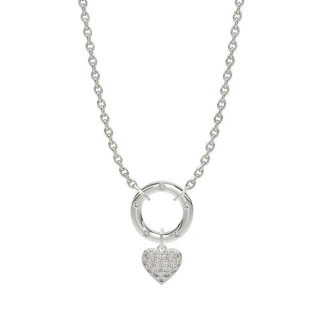 Sterling Silver 1/8 Carat T.W. Diamond Heart Circle Pendant Necklace, Womens White Product Image