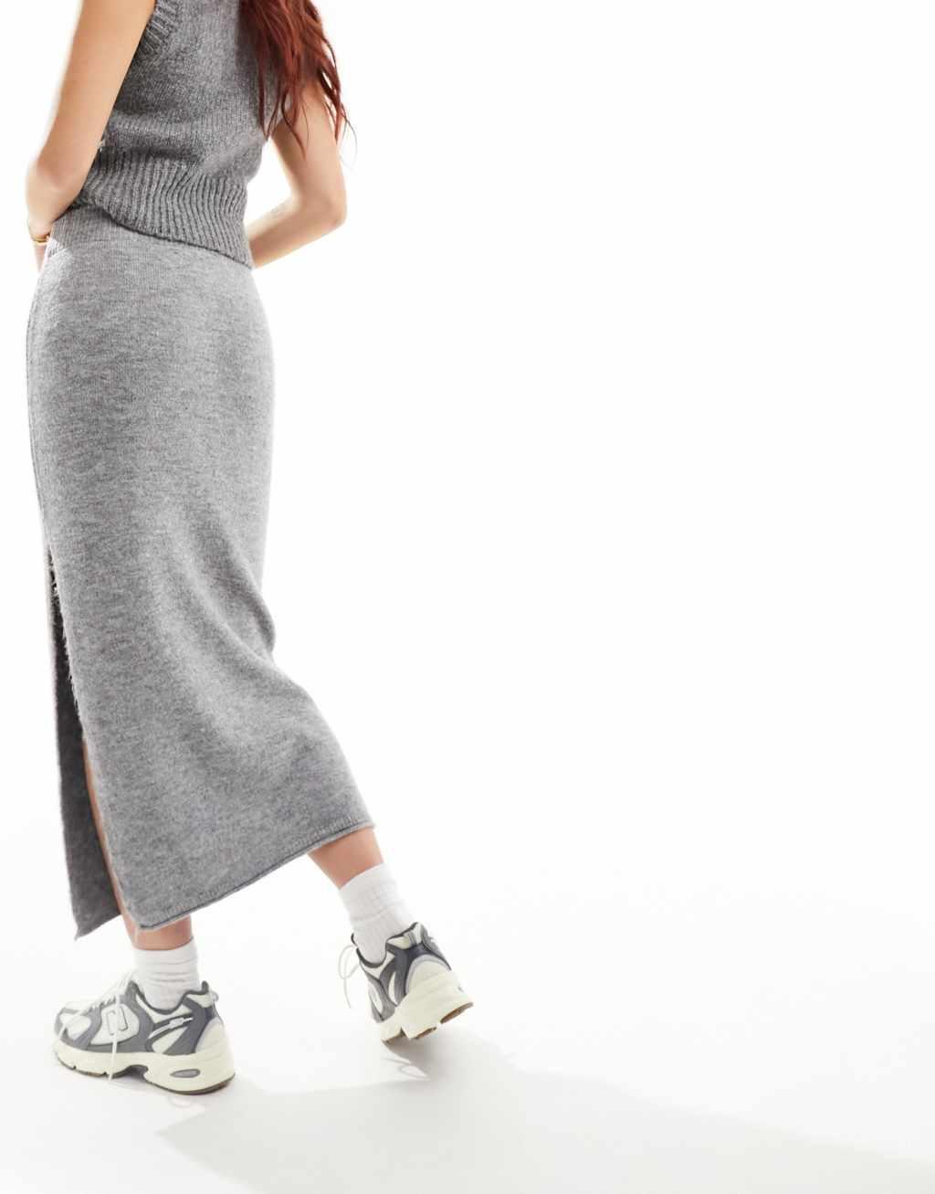 ASOS DESIGN knit midi skirt in gray Product Image