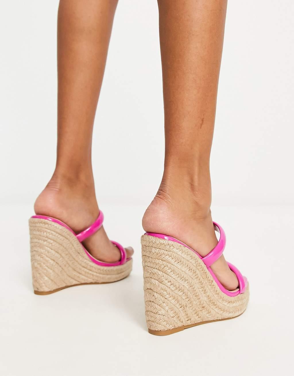 Glamorous Wide Fit espadrille wedge heeled sandals in pink Product Image