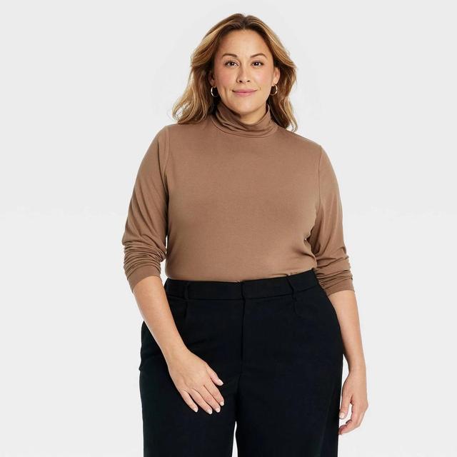 Womens Slim Fit Long Sleeve Turtleneck T-Shirt - Ava & Viv Brown 2X Product Image