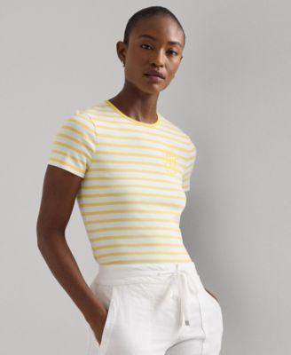 Lauren Ralph Lauren Striped Stretch Cotton Crew Neck Tee Pale Azure) Women's Clothing Product Image