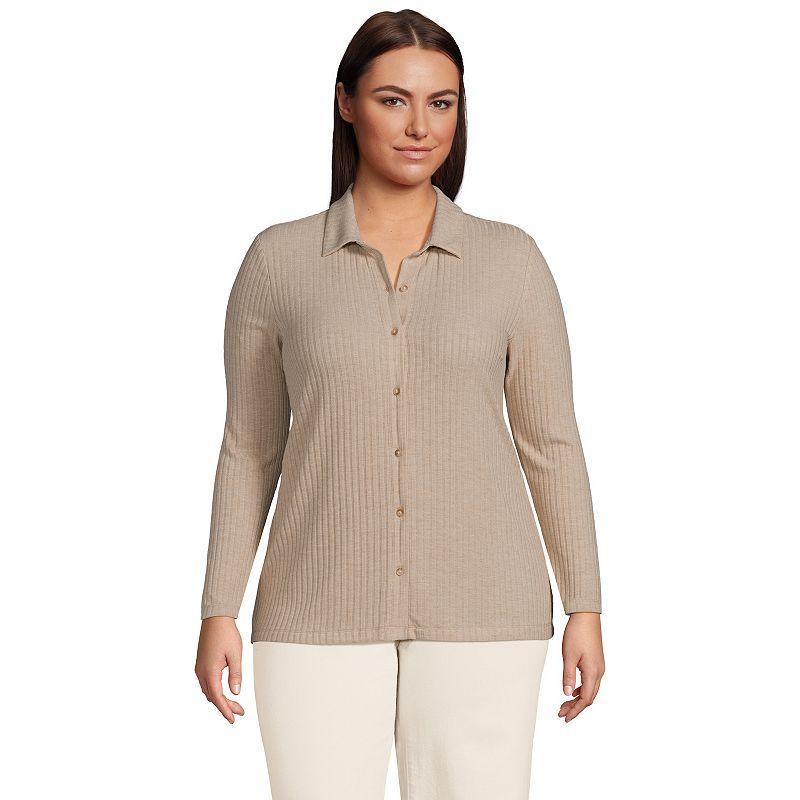 Lands End Womens Long Sleeve Wide Rib Button Front Polo Shirt Product Image