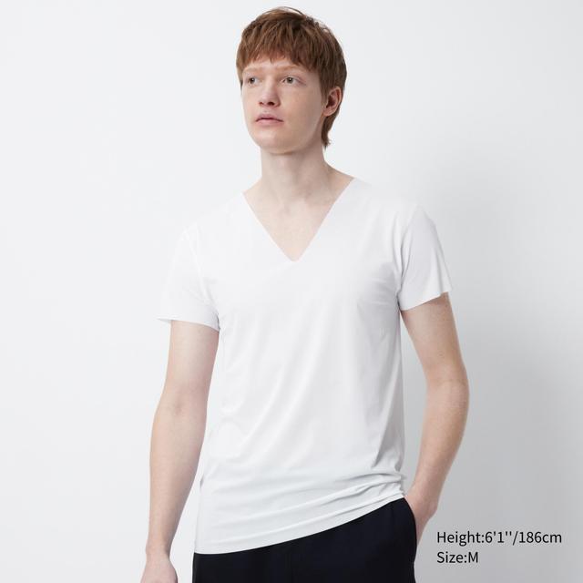 Mens Airism Anti-Odor Mesh V-Neck T-Shirt with Deodorizing White Medium UNIQLO US Product Image