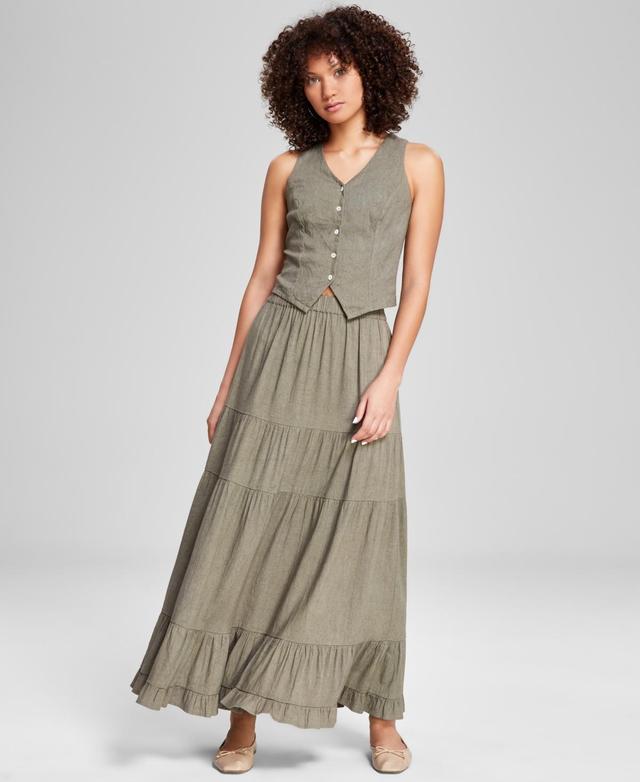 And Now This Womens Solid Pull-On Tiered A-Line Maxi Skirt, Created for Macys Product Image