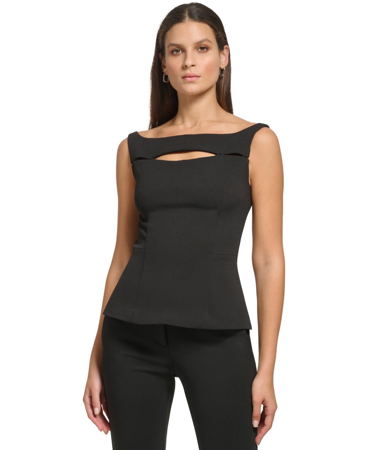 Dkny Womens Sleeveless Cut-Out Peplum Top Product Image