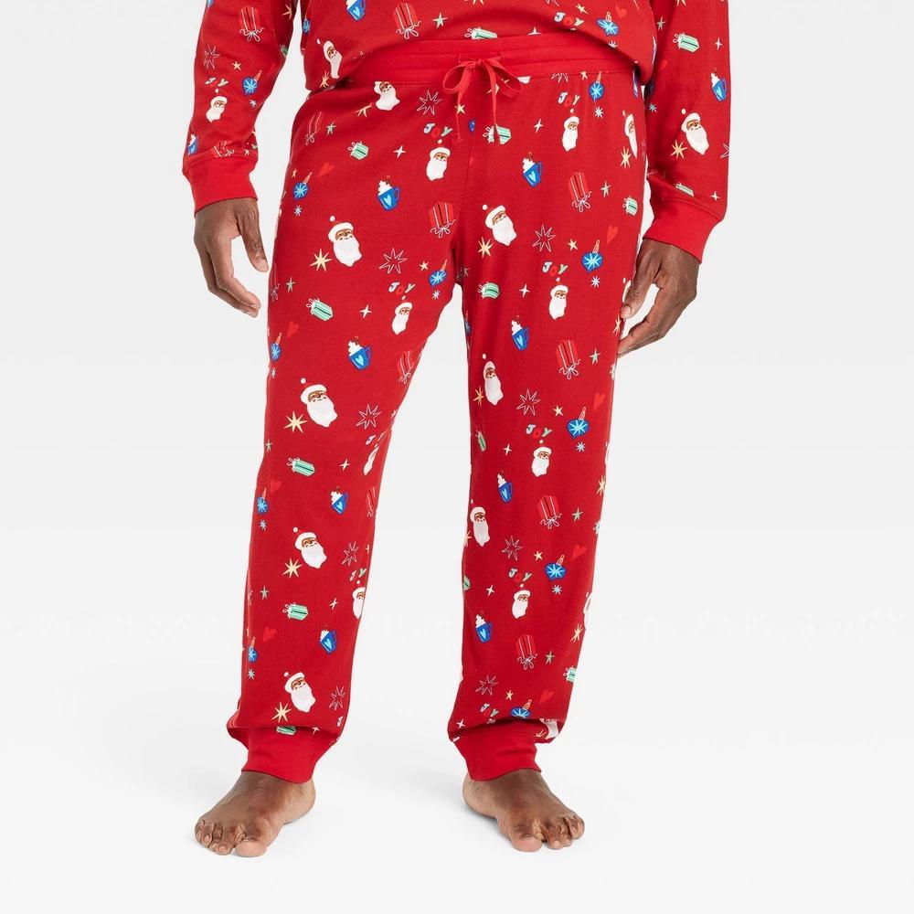 Mens Big & Tall Santa Print Cotton Ribbed Holiday Matching Family Pajama Pants - Wondershop Red 5XL Product Image