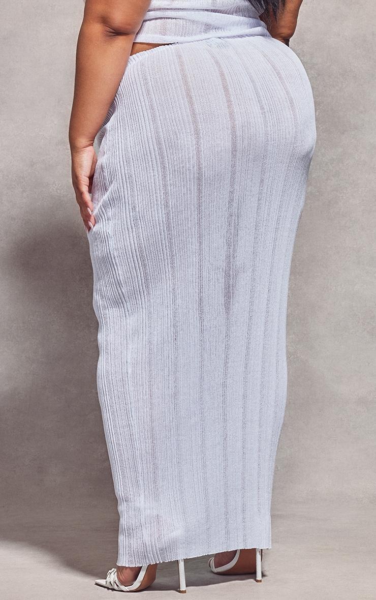 Plus White Sheer Knit Low Rise Maxi Skirt Product Image