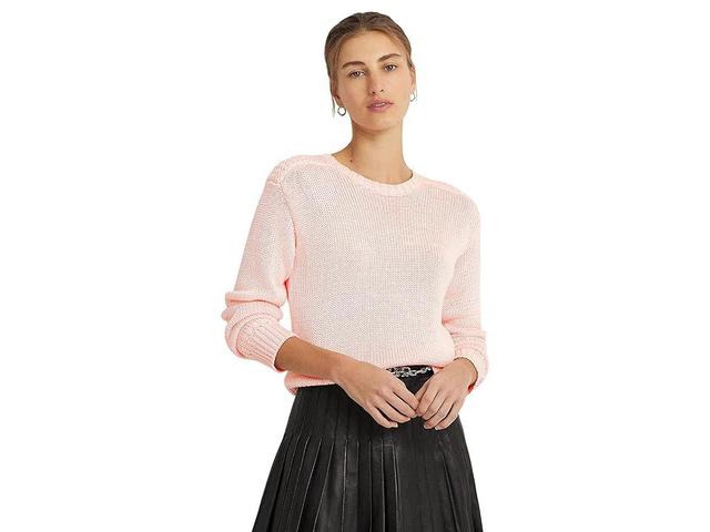 LAUREN Ralph Lauren Cotton-Blend Crewneck Sweater Opal) Women's Sweater Product Image