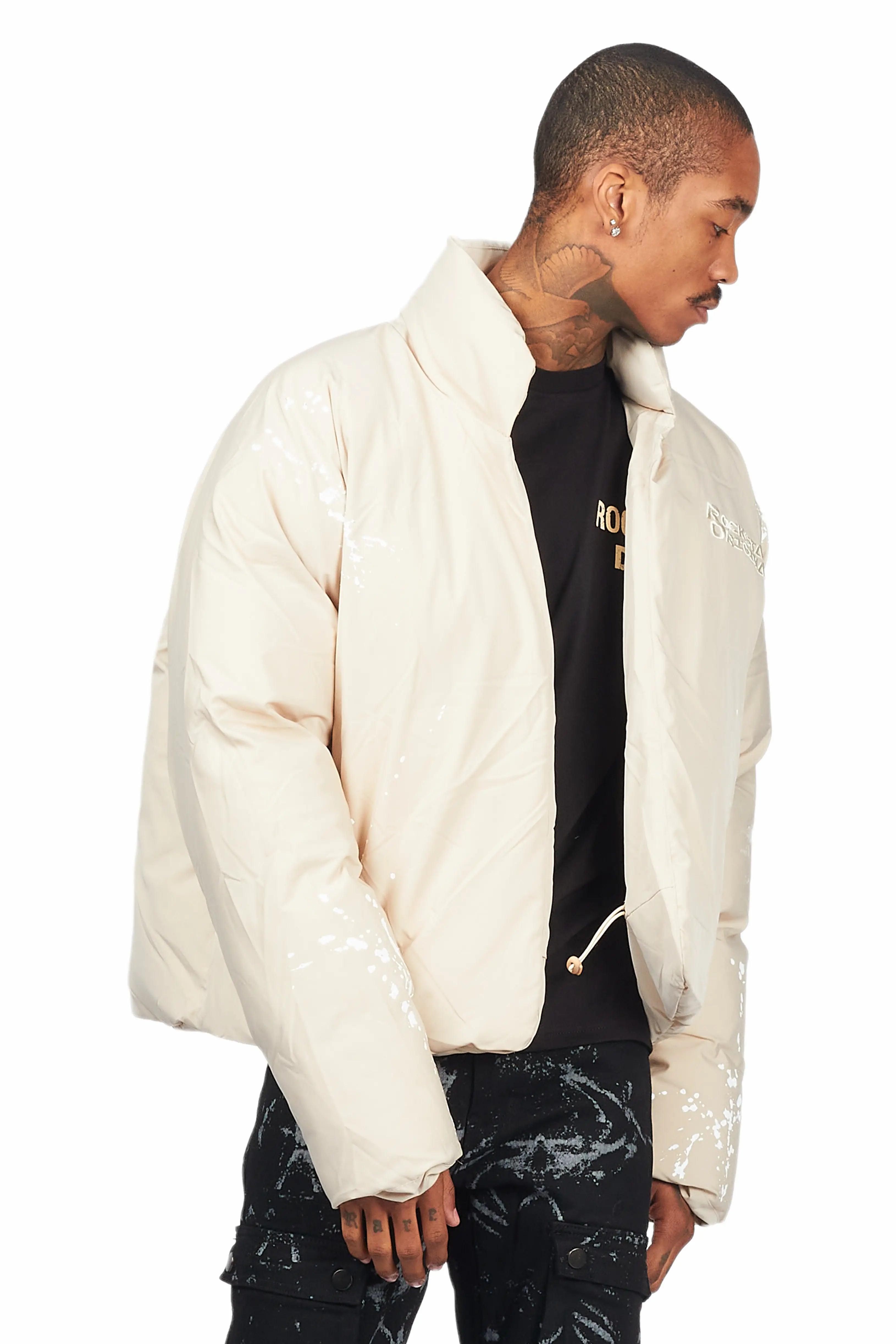 Rabbie Beige/White Puffer Jacket Male Product Image