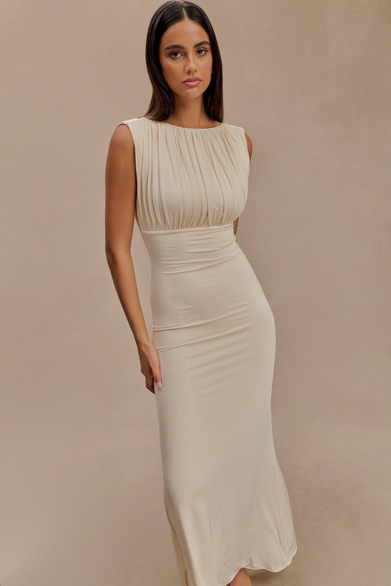 Malia Slinky Ruched Maxi Dress - Ivory Product Image