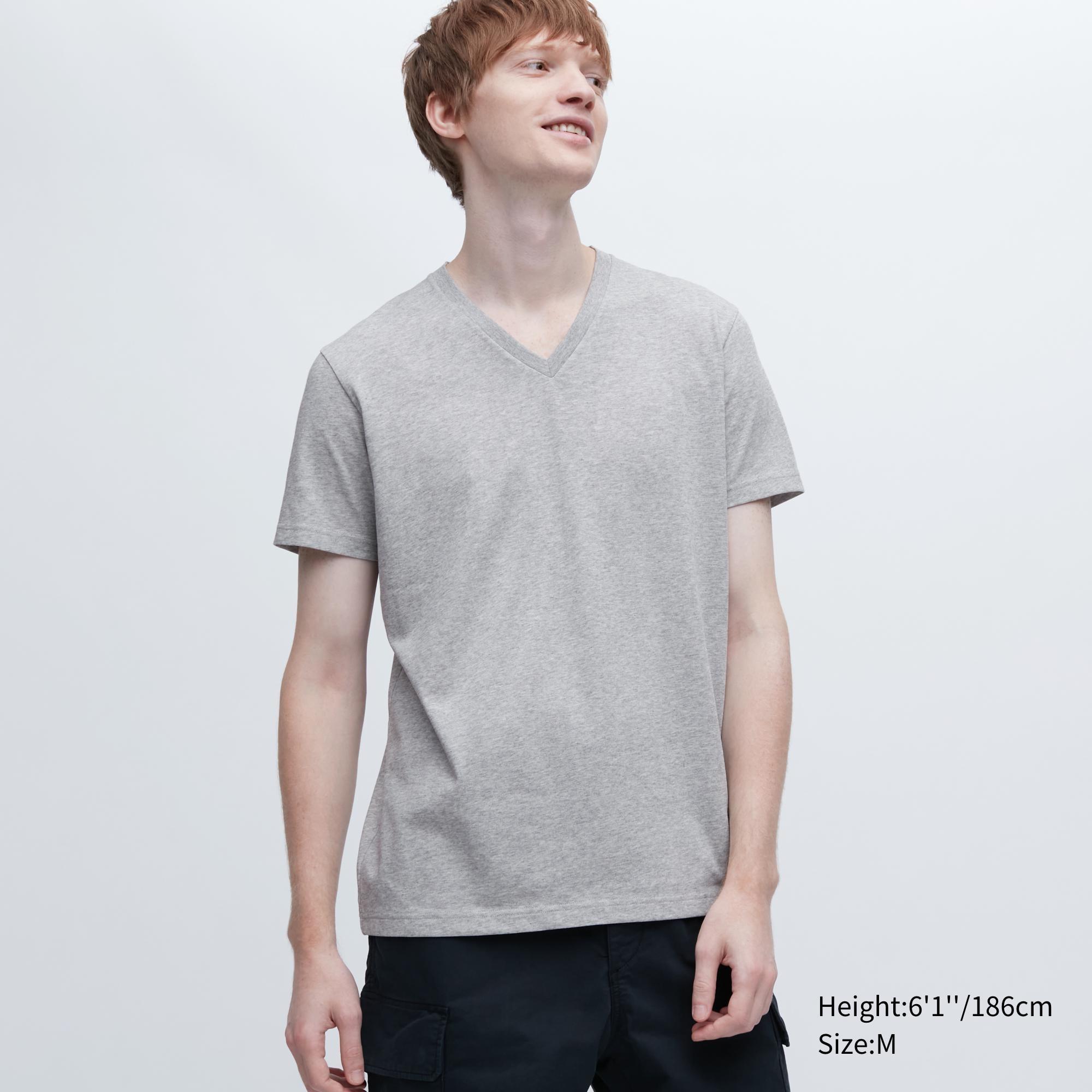 Mens Dry V-Neck Short-Sleeve Color T-Shirt with Quick-Drying Gray 3XL UNIQLO US Product Image