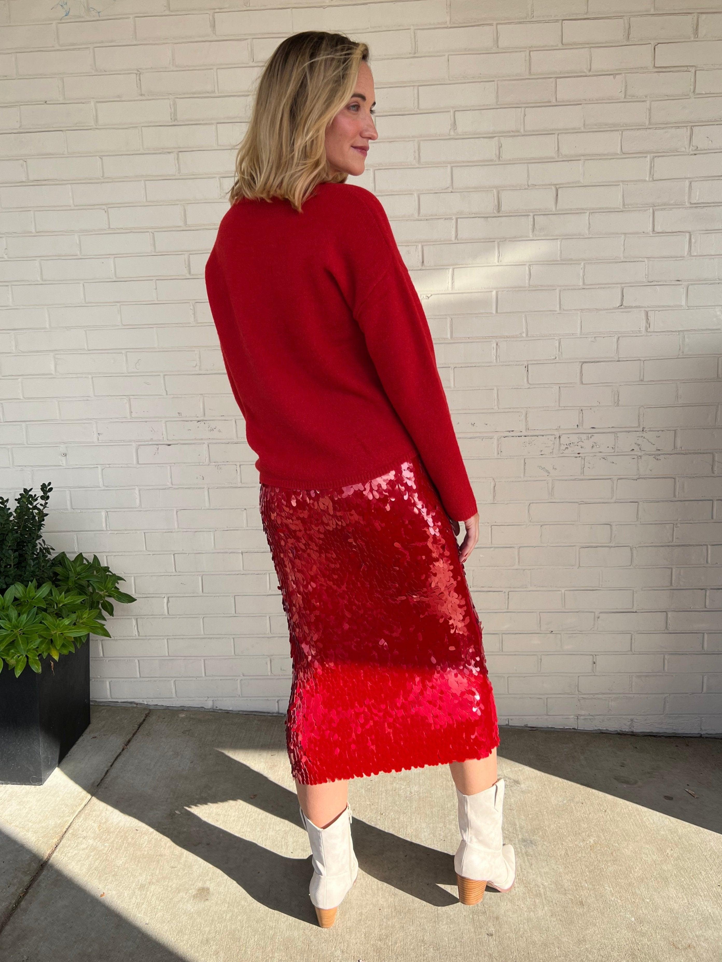 [ASTR The Label] Amos Sequin Midi Skirt - Red Product Image