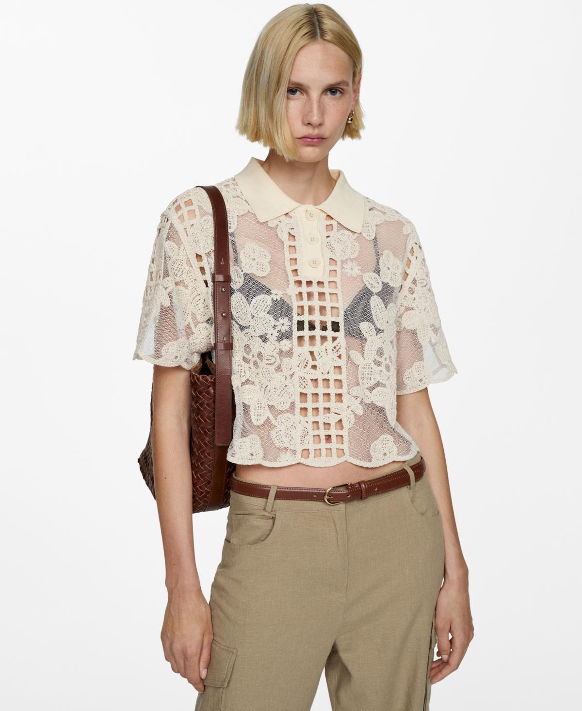 Mango Womens Openwork Details Embroidered Blouse Product Image