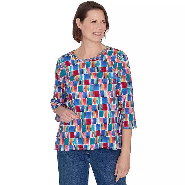 Petite Alfred Dunner Box Print Short Sleeve Top, Womens Product Image