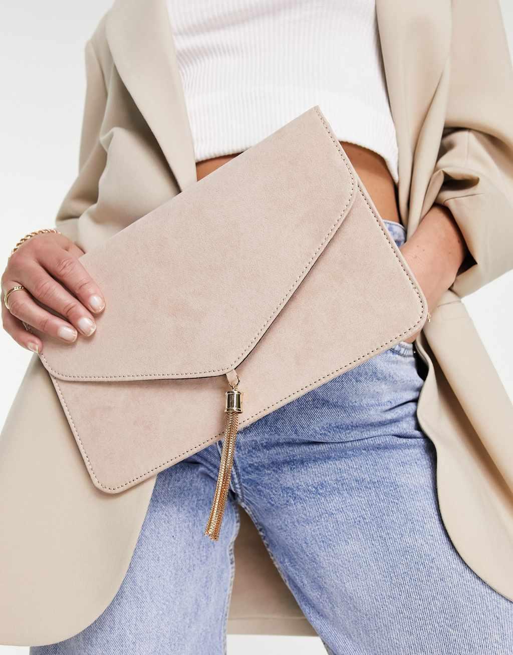 ASOS DESIGN tassel clutch bag in cream product image