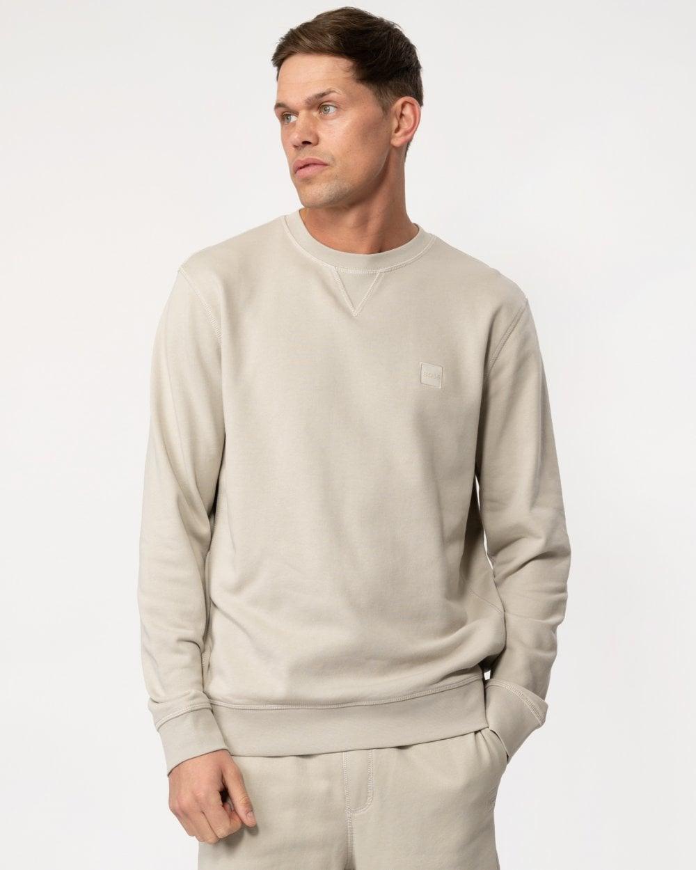 HUGO BOSS Cotton-terry Relaxed-fit Sweatshirt With Logo Patch In Beige Product Image